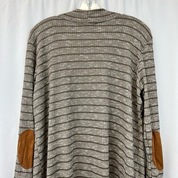 Sweet Pea Womens Cardigan Sweater Brown/White Striped Long Sleeve Waffle Knit L - Picture 7 of 10